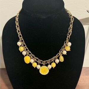 Charming Charlie Yellow Enamel Lemon Pineapple Charm Gold Tone Chain Necklace